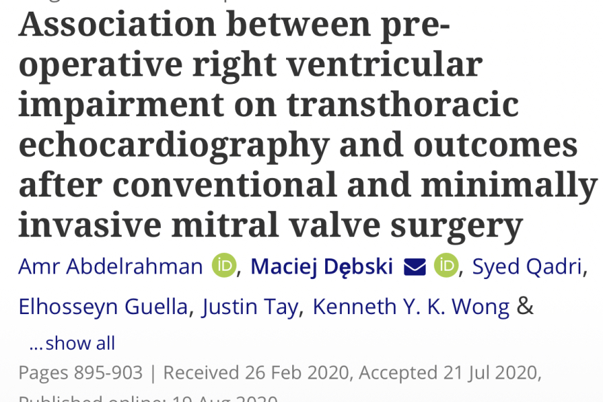 Association between pre-operative right ventricular impairment on transthoracic echocardiography and outcomes after conventional and minimally invasive mitral valve surgery.
