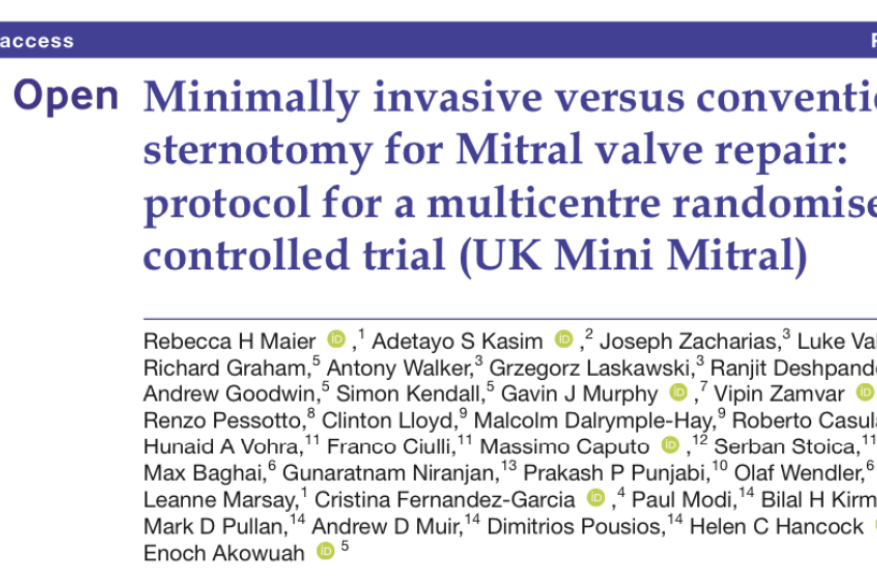 Minimally invasive versus conventional sternotomy for Mitral valve repair: protocol for a multicentre randomised controlled trial (UK Mini Mitral).