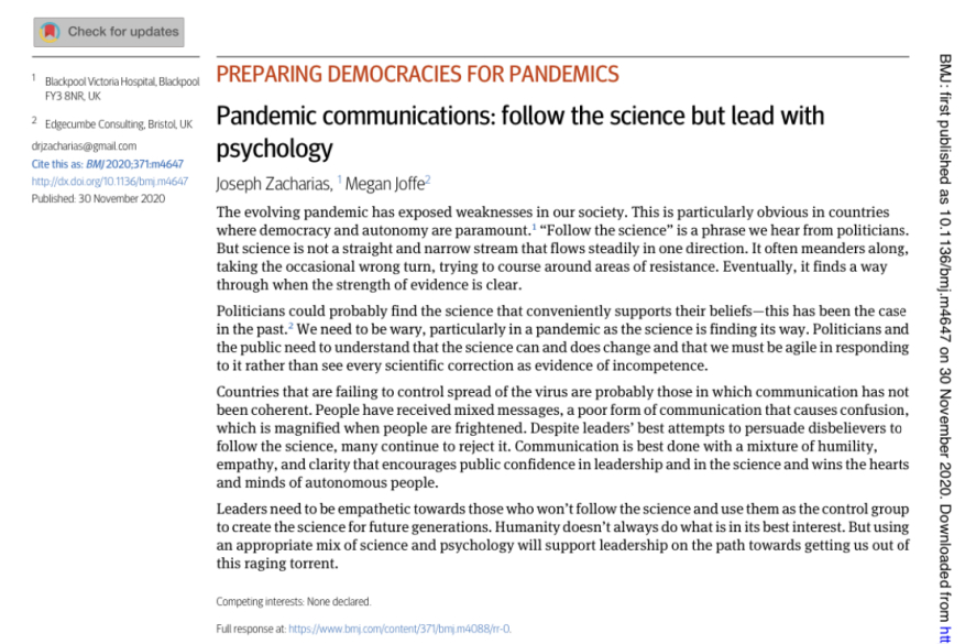 Pandemic communications: follow the science but lead with psychology.