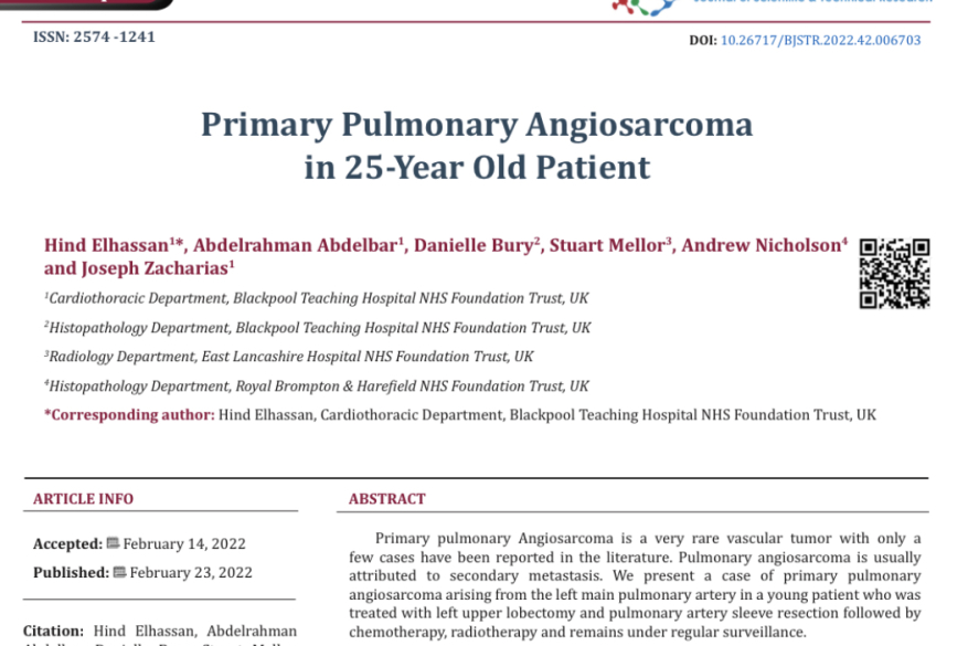 Primary Pulmonary Angiosarcoma in 25-Year Old Patient