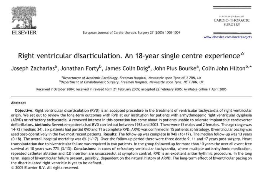 Right ventricular disarticulation. An 18-year single centre experience. Eur J Cardiothorac Surg. 